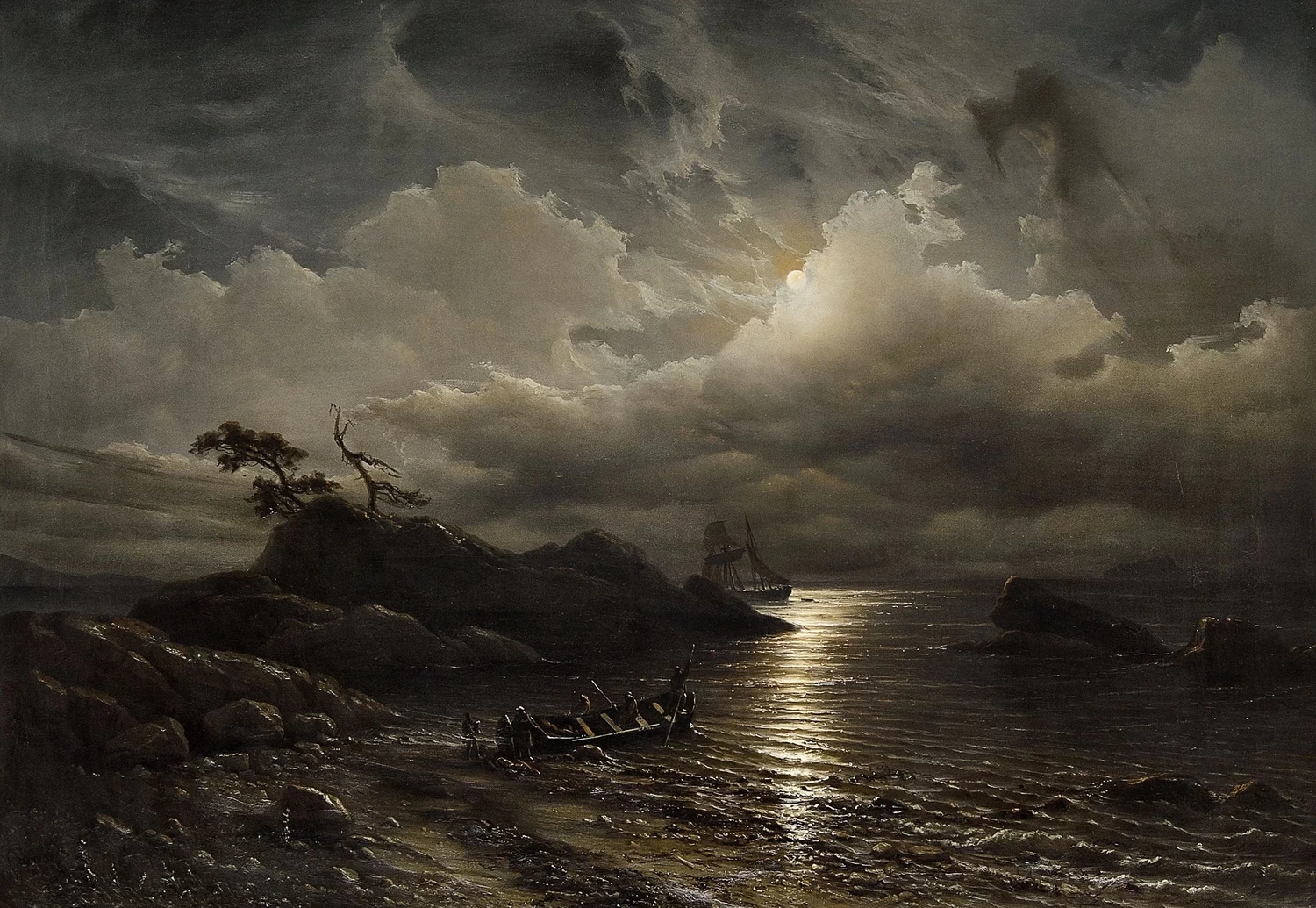 Festa in spiaggia norvegese al chiaro di luna, 1851